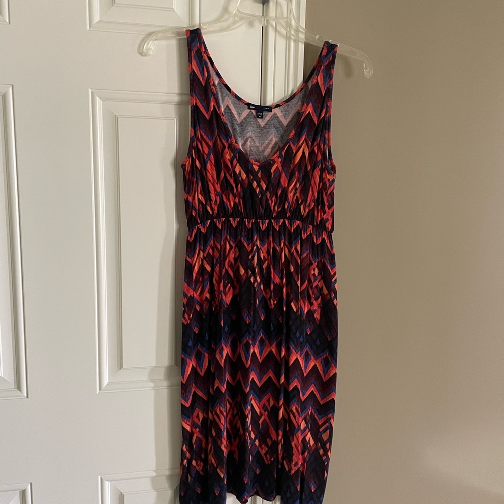 GAP Orange Blue Sleeveless V-Neck Sundress